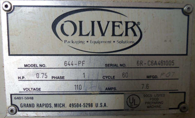 Oliver Benchtop Sheeter, Model: 644-PF
